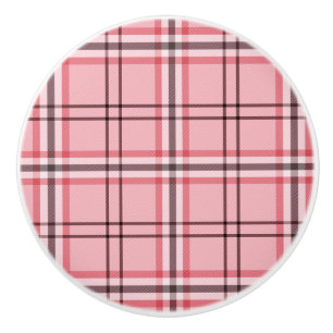 Pomo De Cerámica Patrón de moda a cuadros rosa y gris chic