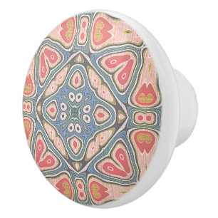 Pomo De Cerámica Patrón de mosaic azul rosado rojo retro Nouveau