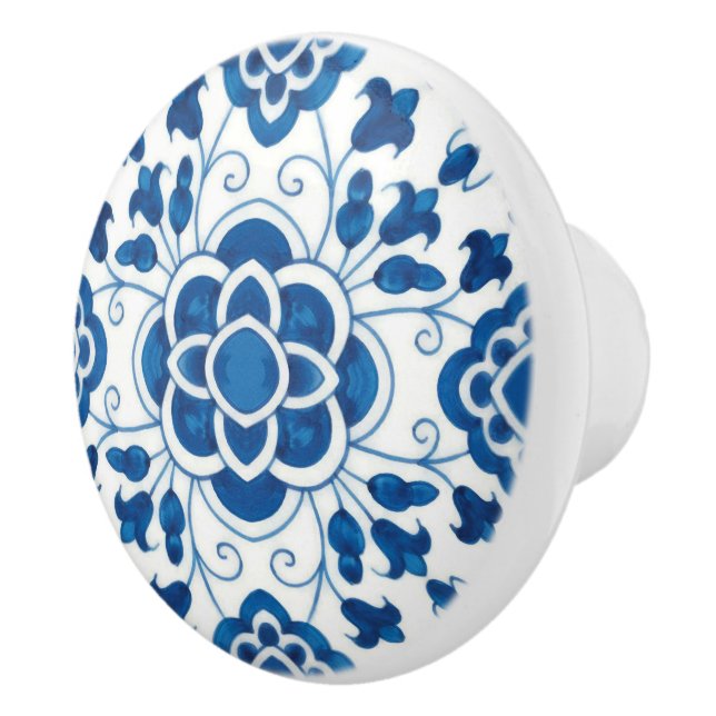 Pomo De Cerámica Patrón de mosaico de azulejos azules portugueses v (Derecha)