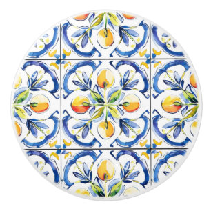 Pomo De Cerámica Patrón de mosaico de limón amarillo