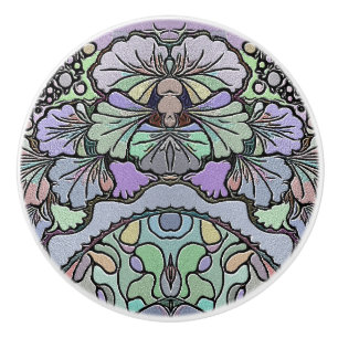 Pomo De Cerámica Patrón de mosaico de pana púrpura abstracta floral