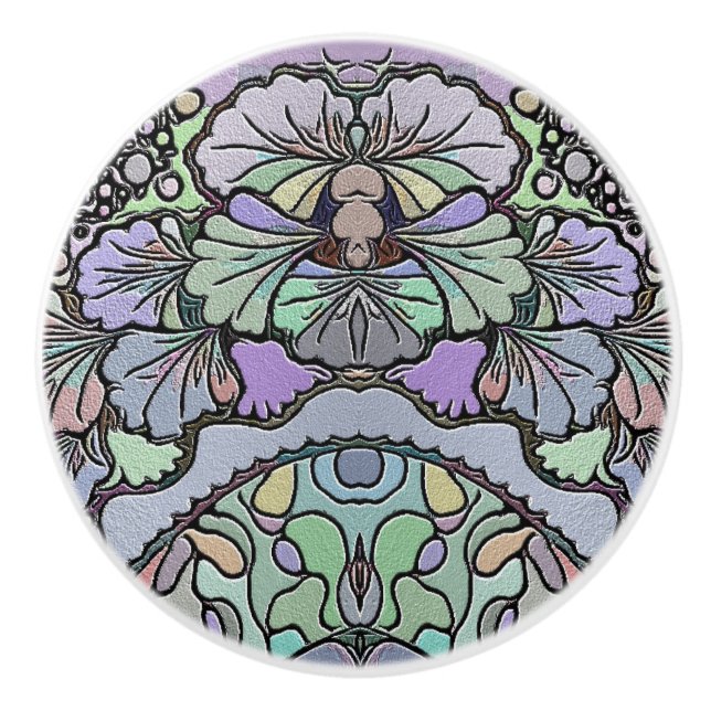 Pomo De Cerámica Patrón de mosaico de pana púrpura abstracta floral (Anverso)