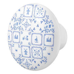 Pomo De Cerámica Patrón de mosaico Delft color azul y blanco