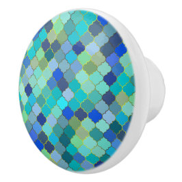 Pomo De Cerámica Patrón de mosaico marroquí Aqua Azul