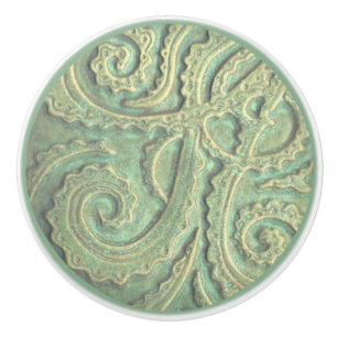 Pomo De Cerámica Patrón de mosaico verde Cajón de cerámica de arras
