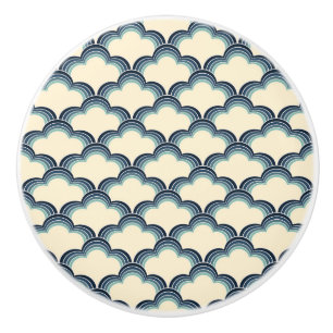Pomo De Cerámica Patrón de ondas retro azul