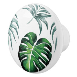 Pomo De Cerámica Patrón de palma de jungla de acuarela tropical de 