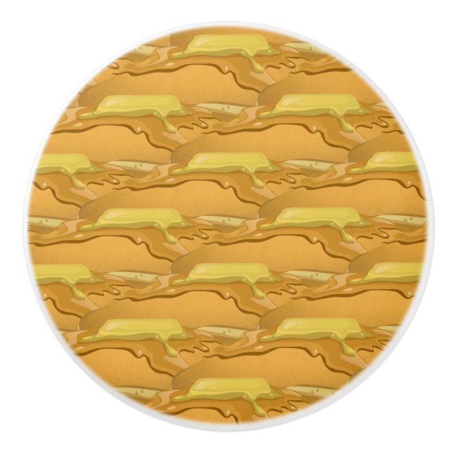 Pomo De Cerámica Patrón de panqueque y jarabe de arce lindo marrón  (Anverso)