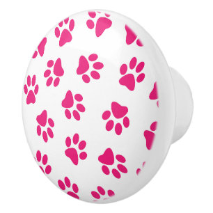 Pomo De Cerámica Patrón De Paws, Paws De Perro, Paws Rosados
