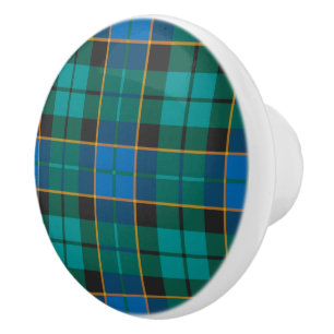Pomo De Cerámica Patrón de plaids de Tartán - verde azul tradiciona