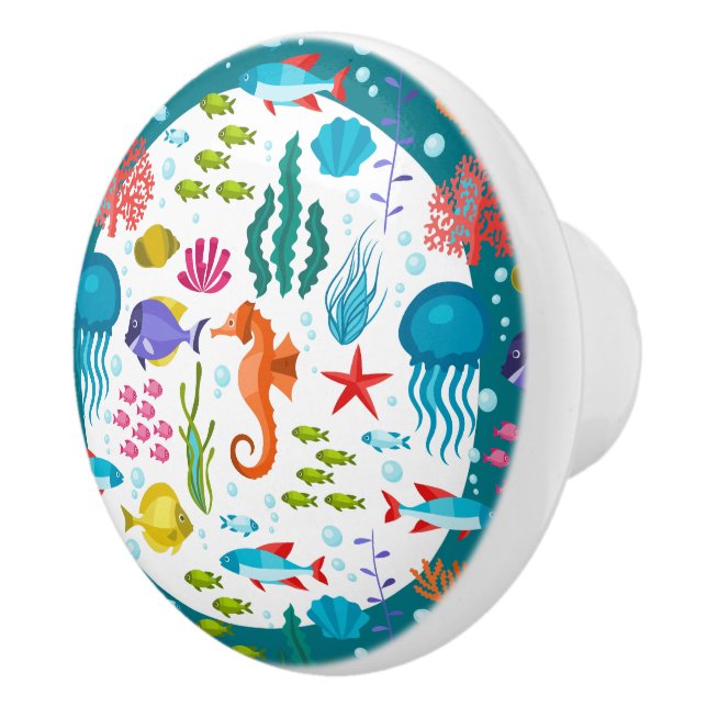 Pomo De Cerámica Patrón de plantas y animales marinos náuticos colo (Derecha)