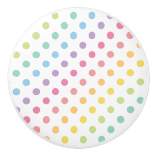 Pomo De Cerámica Patrón de puntos de polca arcoiris pastel