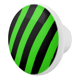 Pomo De Cerámica Patrón de rayas diagonales verdes y negros