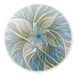 Pomo De Cerámica Patrón de sueño floral abstracto azul caqui fracta