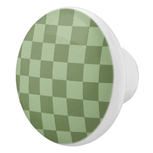 Pomo De Cerámica Patrón de tablero de ajedrez verde salvia minimali