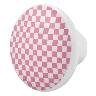 Pomo De Cerámica Patrón de tablero de damas rosa polvoriento