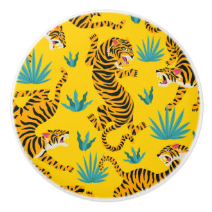 Pomo De Cerámica Patrón de tigre asiático dorado