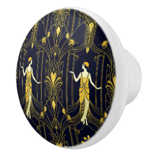 Pomo De Cerámica Patrón decorativo dorado y negro de Gabsy