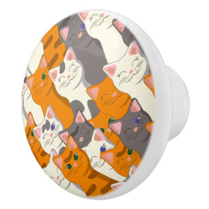 Pomo De Cerámica Patrón diagonal del gato negro jengibre