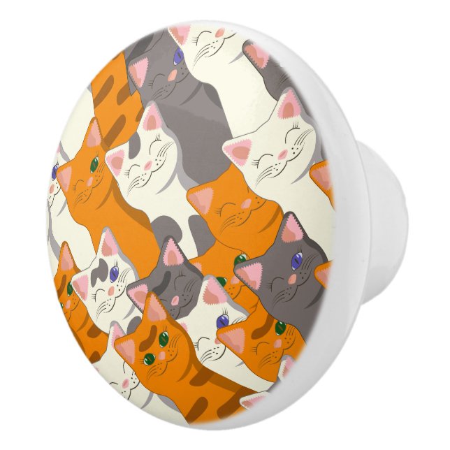 Pomo De Cerámica Patrón diagonal del gato negro jengibre (Derecha)