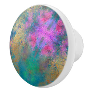 Pomo De Cerámica Patrón dorado de imitación verde rosa verde azul