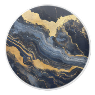 Pomo De Cerámica Patrón dorado de mármol azul oscuro