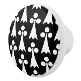 Pomo De Cerámica Patrón Ermine, patrón medieval, blanco sobre negro