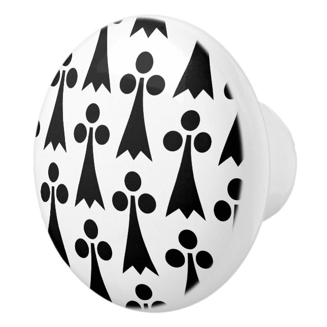 Pomo De Cerámica Patrón Ermine, patrón medieval, negro sobre blanco (Derecha)