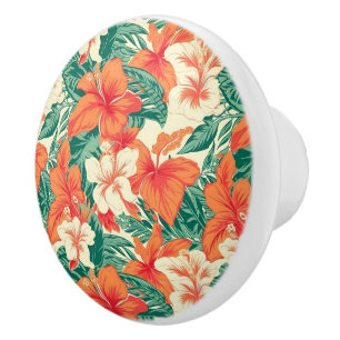 Pomo De Cerámica Patrón estético de flores tópicas y hojas