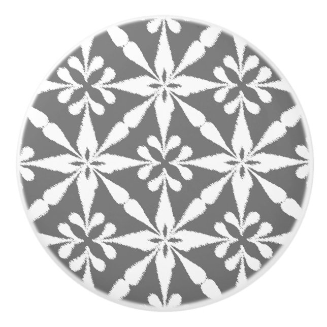 Pomo De Cerámica Patrón Estrella de Ikat - Gris / Gris y blanco (Anverso)