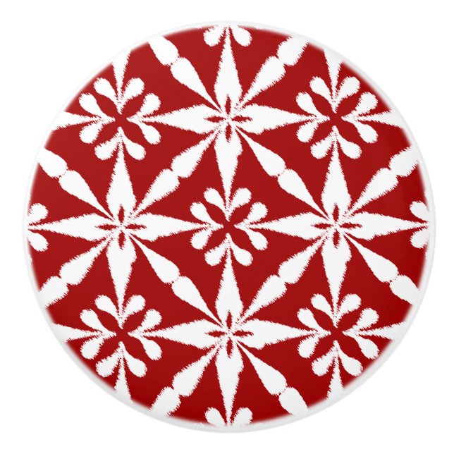 Pomo De Cerámica Patrón Estrella Ikat - Blanco y rojo oscuro (Anverso)