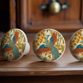 Pomo De Cerámica Patrón floral Art Nouveau de Peacock