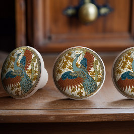 Pomo De Cerámica Patrón floral Art Nouveau de Peacock