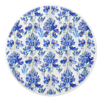 Pomo De Cerámica Patrón floral azul de flores silvestres de Texas B
