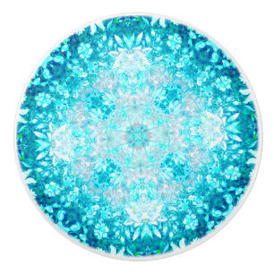 Pomo De Cerámica Patrón floral azul turquesa Aqua