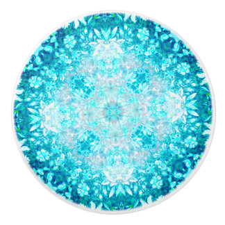 Pomo De Cerámica Patrón floral azul turquesa Aqua