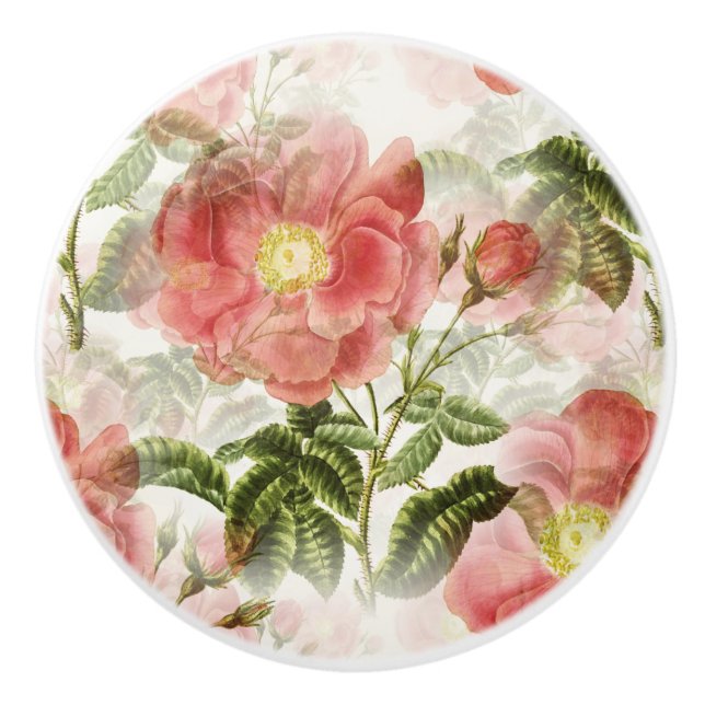 Pomo De Cerámica Patrón floral de camellia rosa (Anverso)