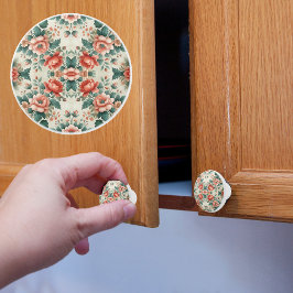 Pomo De Cerámica Patrón floral de la cabaña de campo