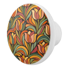 Pomo De Cerámica Patrón Floral de Tulipán Abstracto Retro