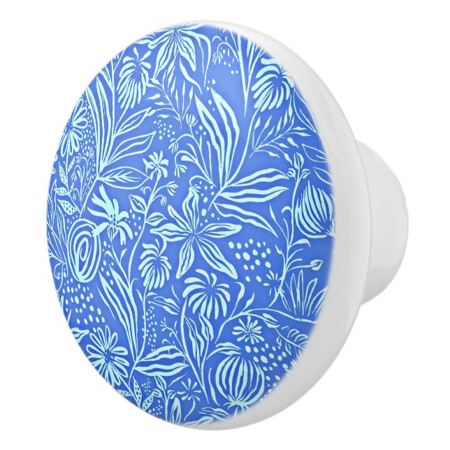 Pomo De Cerámica Patrón floral favorito en azul (Derecha)