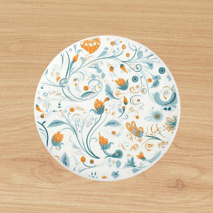Pomo De Cerámica patrón floral retro azul naranja