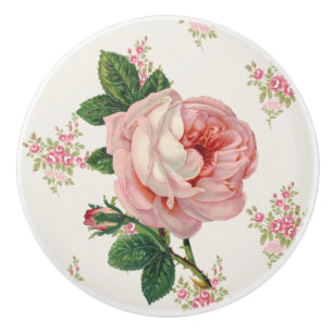 Pomo De Cerámica Patrón floral rosa rosa vintage
