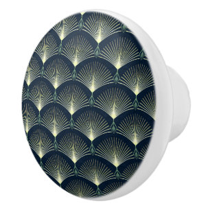 Pomo De Cerámica Patrón geométrico de estilo Art Deco Azul oscuro