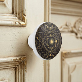 Pomo De Cerámica Patrón Geométrico de Fases de Luna Sol Celestial D