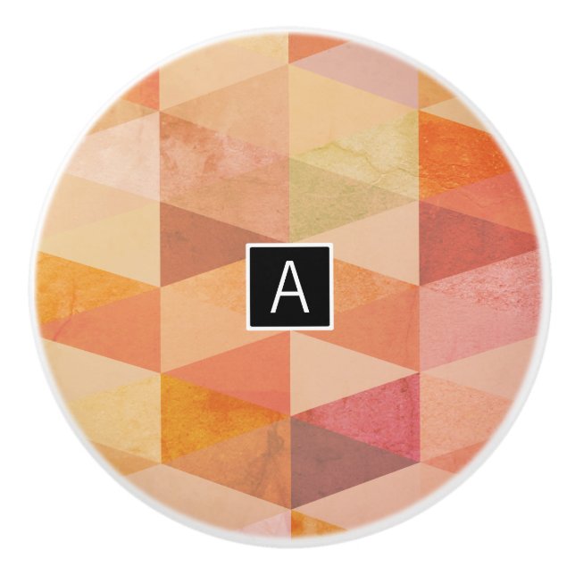 Pomo De Cerámica Patrón geométrico de triángulo suave | Monogramado (Anverso)