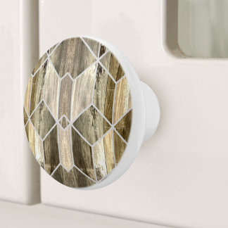 Pomo De Cerámica Patrón geométrico moderno de madera marrón de gran
