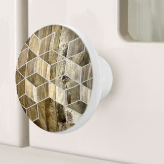 Pomo De Cerámica Patrón geométrico moderno de madera marrón de gran