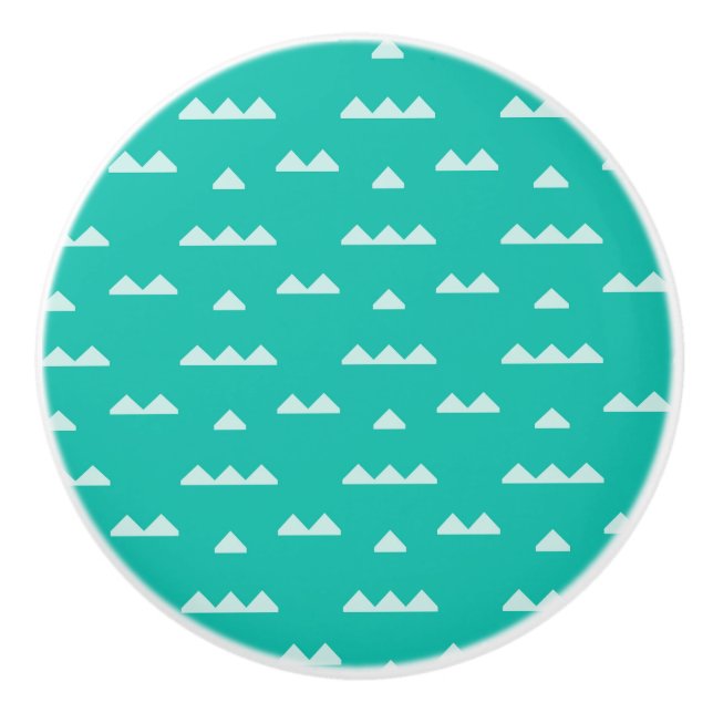 Pomo De Cerámica Patrón geométrico moderno Montañas azules y blanca (Anverso)