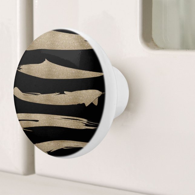 Pomo De Cerámica patrón geométrico preppy franjas de negro y oro (preppy geometric pattern black and gold stripes ceramic knob)