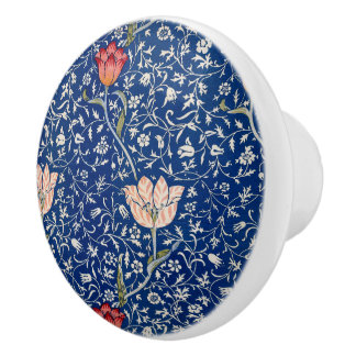 Pomo De Cerámica Patrón Índigo Floral Tulipán Vintage de William Mo